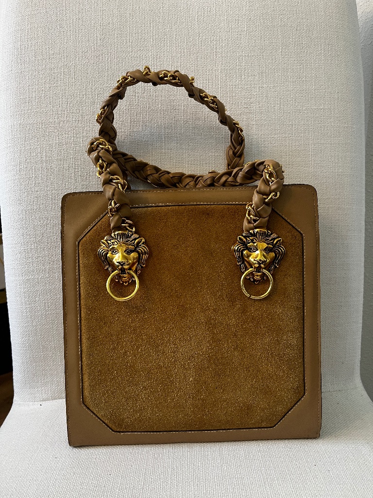 Vtg 1960s Stylecraft Miami Lion Head Door Knocker Suede Leather Satchel Bag Mcm